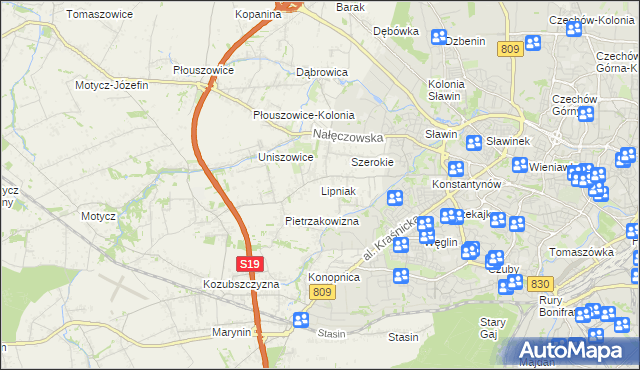 mapa Lipniak gmina Konopnica, Lipniak gmina Konopnica na mapie Targeo