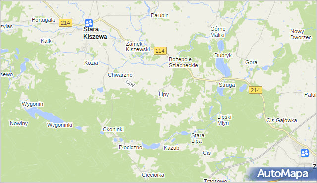 mapa Lipy gmina Stara Kiszewa, Lipy gmina Stara Kiszewa na mapie Targeo