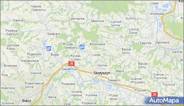 mapa Lisów gmina Skołyszyn, Lisów gmina Skołyszyn na mapie Targeo
