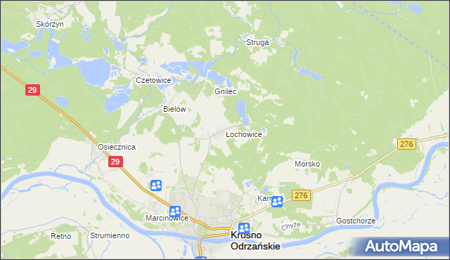 mapa Łochowice gmina Krosno Odrzańskie, Łochowice gmina Krosno Odrzańskie na mapie Targeo