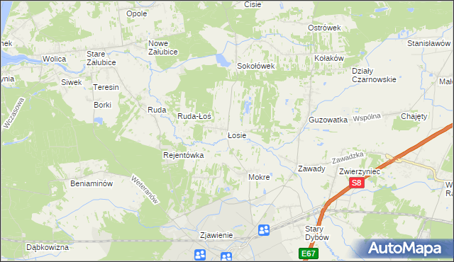 mapa Łosie gmina Radzymin, Łosie gmina Radzymin na mapie Targeo