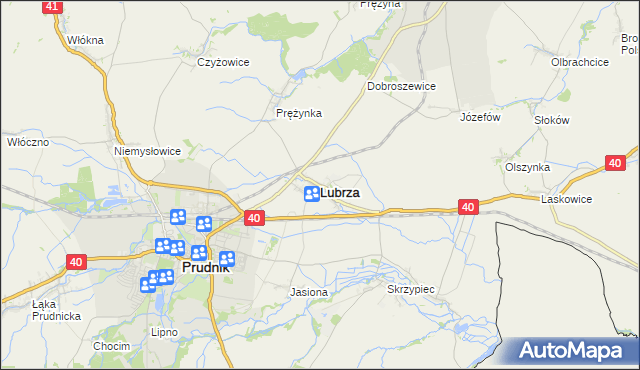 mapa Lubrza powiat prudnicki, Lubrza powiat prudnicki na mapie Targeo