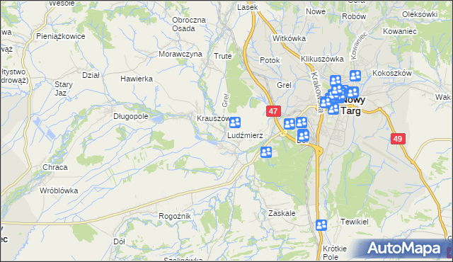 mapa Ludźmierz, Ludźmierz na mapie Targeo