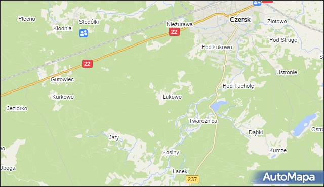 mapa Łukowo gmina Czersk, Łukowo gmina Czersk na mapie Targeo