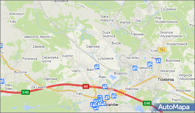 mapa Luszowice gmina Chrzanów, Luszowice gmina Chrzanów na mapie Targeo