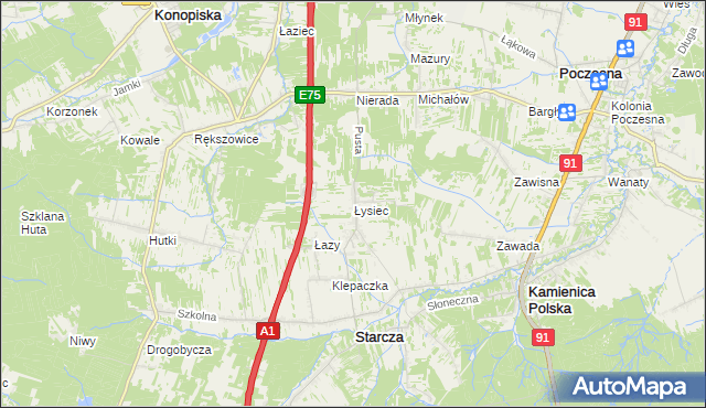 mapa Łysiec, Łysiec na mapie Targeo