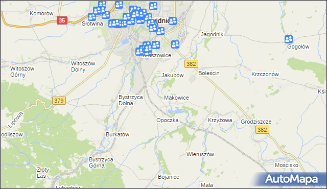 mapa Makowice gmina Świdnica, Makowice gmina Świdnica na mapie Targeo