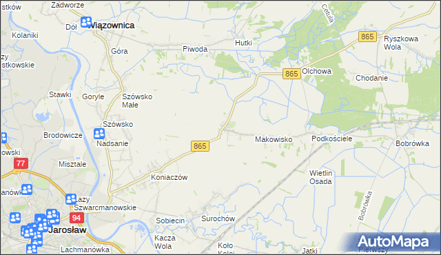 mapa Makowiska gmina Jarosław, Makowiska gmina Jarosław na mapie Targeo