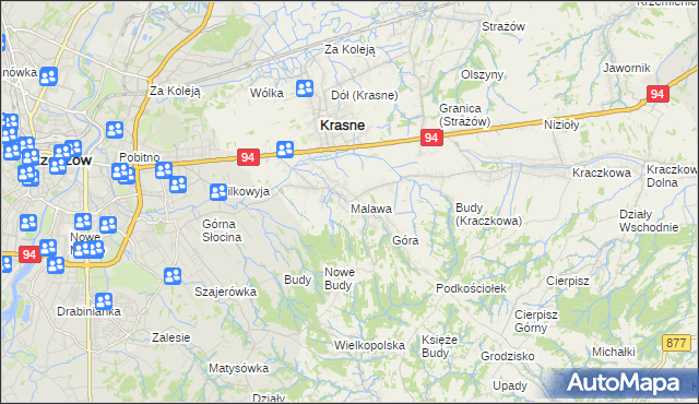 mapa Malawa gmina Krasne, Malawa gmina Krasne na mapie Targeo