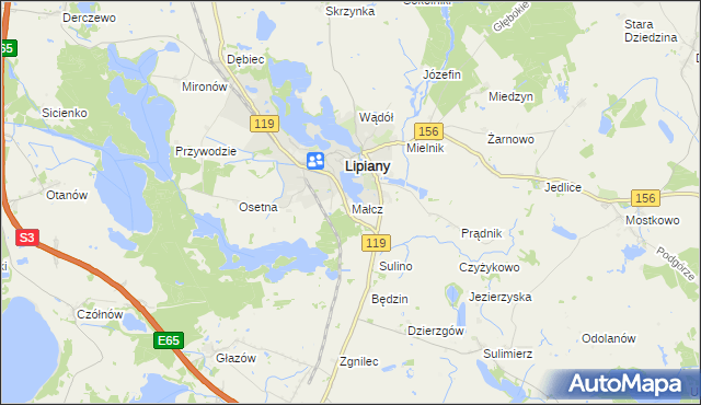 mapa Małcz gmina Lipiany, Małcz gmina Lipiany na mapie Targeo