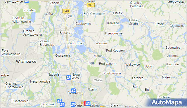 mapa Malec gmina Kęty, Malec gmina Kęty na mapie Targeo
