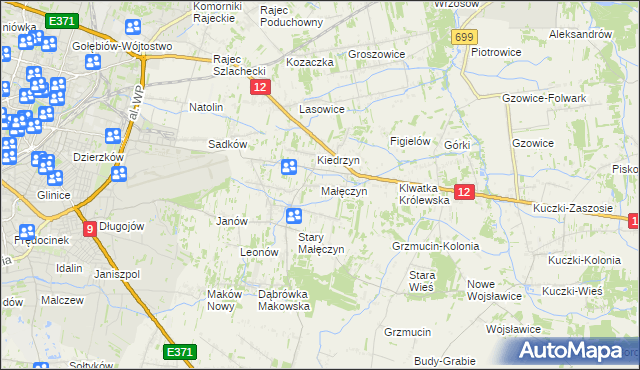 mapa Małęczyn gmina Gózd, Małęczyn gmina Gózd na mapie Targeo