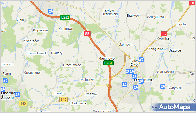mapa Marcinowo gmina Trzebnica, Marcinowo gmina Trzebnica na mapie Targeo