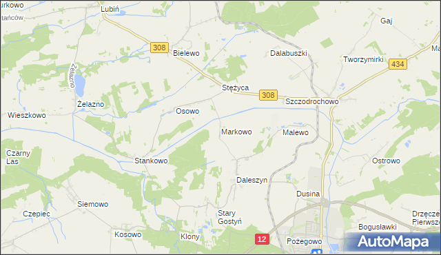 mapa Markowo gmina Gostyń, Markowo gmina Gostyń na mapie Targeo