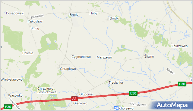 mapa Marszewo gmina Lwówek, Marszewo gmina Lwówek na mapie Targeo