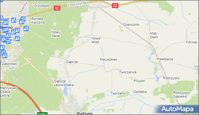 mapa Maruszewo gmina Rydzyna, Maruszewo gmina Rydzyna na mapie Targeo