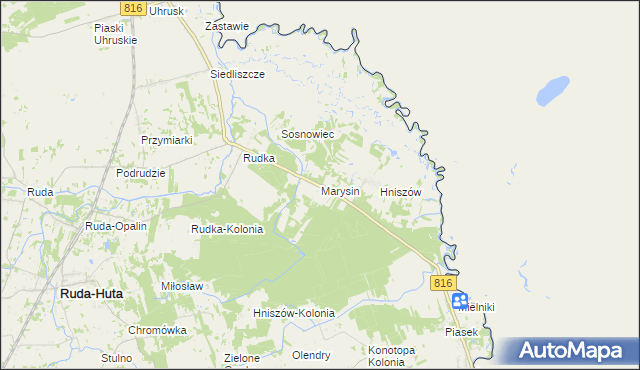 mapa Marysin gmina Ruda-Huta, Marysin gmina Ruda-Huta na mapie Targeo