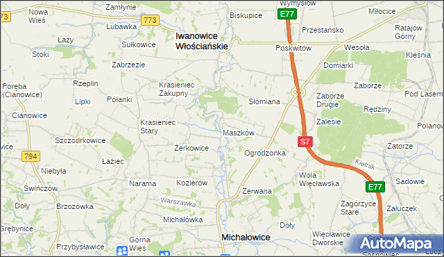 mapa Maszków gmina Iwanowice, Maszków gmina Iwanowice na mapie Targeo