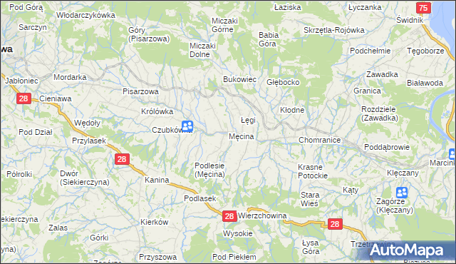 mapa Męcina, Męcina na mapie Targeo