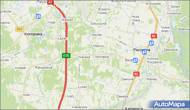 mapa Michałów gmina Poczesna, Michałów gmina Poczesna na mapie Targeo