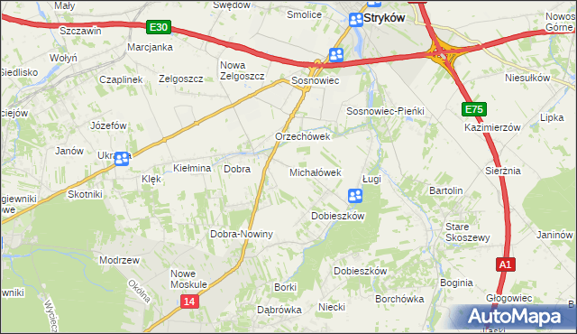mapa Michałówek gmina Stryków, Michałówek gmina Stryków na mapie Targeo