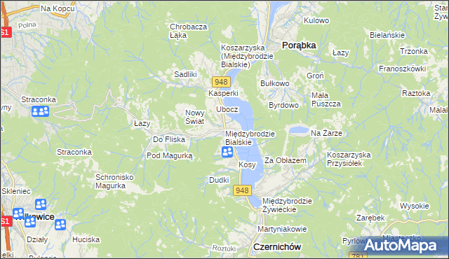 mapa Międzybrodzie Bialskie, Międzybrodzie Bialskie na mapie Targeo