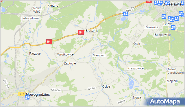 mapa Mierzwin gmina Bolesławiec, Mierzwin gmina Bolesławiec na mapie Targeo