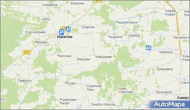 mapa Miłaczewek, Miłaczewek na mapie Targeo