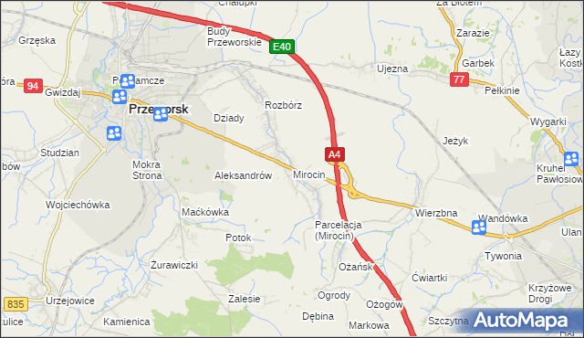 mapa Mirocin, Mirocin na mapie Targeo