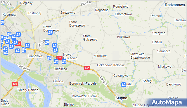 mapa Mirosław gmina Słupno, Mirosław gmina Słupno na mapie Targeo