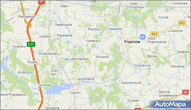 mapa Mirowice gmina Grójec, Mirowice gmina Grójec na mapie Targeo