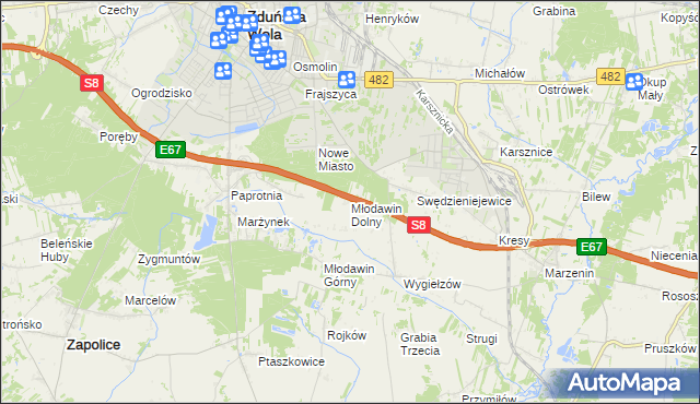 mapa Młodawin Dolny, Młodawin Dolny na mapie Targeo