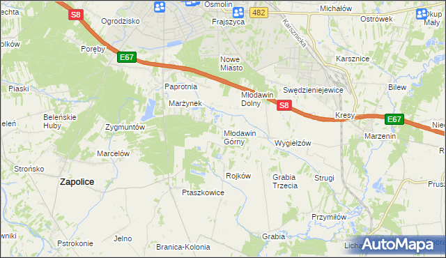 mapa Młodawin Górny, Młodawin Górny na mapie Targeo
