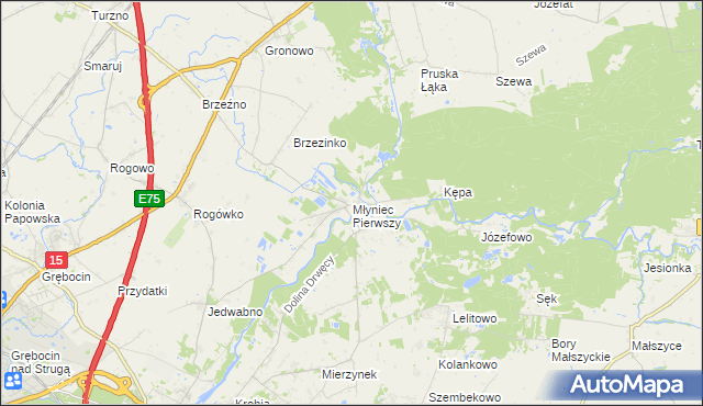 mapa Młyniec Pierwszy, Młyniec Pierwszy na mapie Targeo