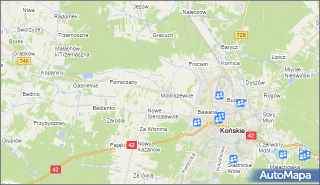 mapa Modliszewice, Modliszewice na mapie Targeo