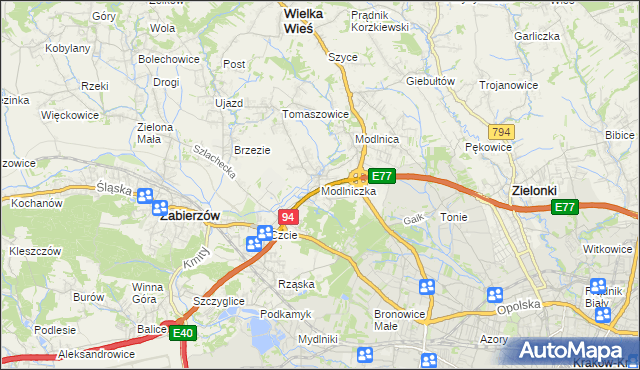 mapa Modlniczka, Modlniczka na mapie Targeo