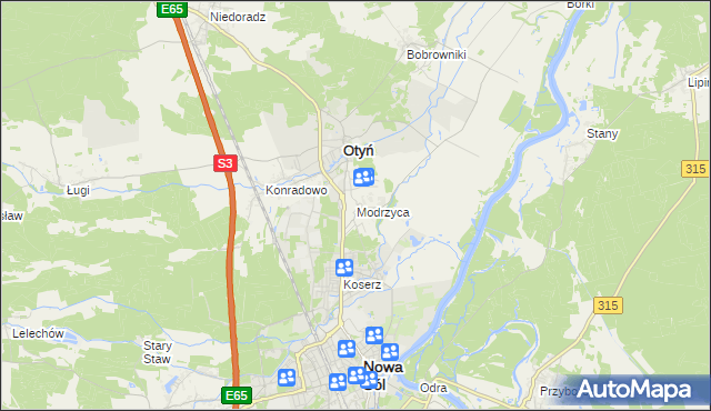 mapa Modrzyca, Modrzyca na mapie Targeo