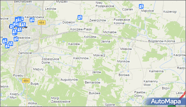 mapa Mokracz, Mokracz na mapie Targeo
