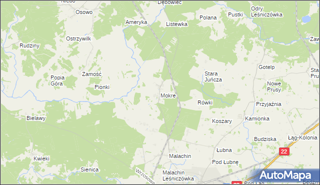 mapa Mokre gmina Czersk, Mokre gmina Czersk na mapie Targeo