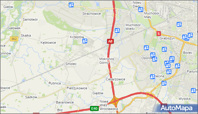 mapa Mokronos Górny, Mokronos Górny na mapie Targeo