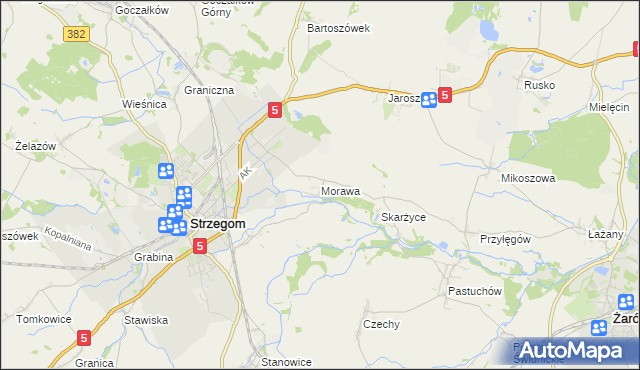 mapa Morawa gmina Strzegom, Morawa gmina Strzegom na mapie Targeo