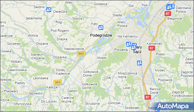 mapa Mostki gmina Stary Sącz, Mostki gmina Stary Sącz na mapie Targeo
