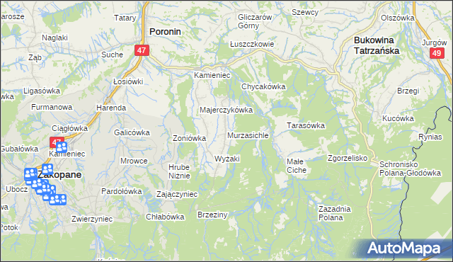 mapa Murzasichle, Murzasichle na mapie Targeo