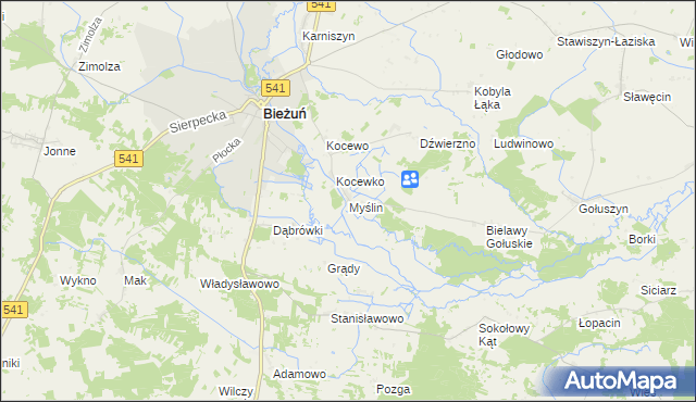 mapa Myślin, Myślin na mapie Targeo