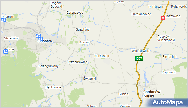 mapa Nasławice gmina Sobótka, Nasławice gmina Sobótka na mapie Targeo