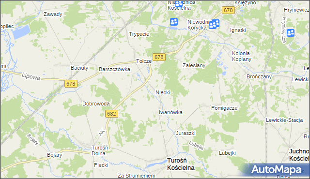 mapa Niecki gmina Turośń Kościelna, Niecki gmina Turośń Kościelna na mapie Targeo