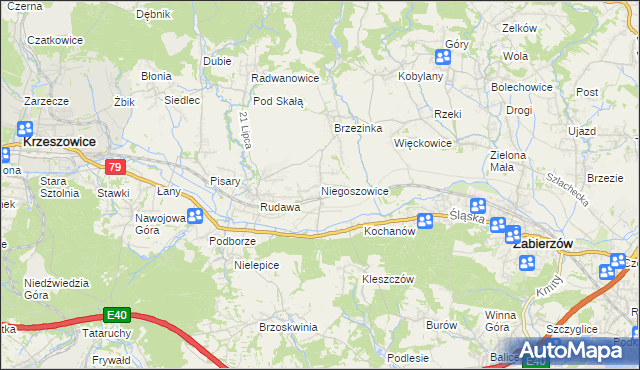 mapa Niegoszowice, Niegoszowice na mapie Targeo