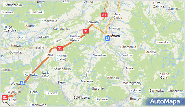 mapa Nieledwia, Nieledwia na mapie Targeo