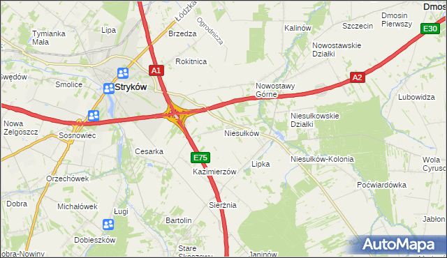 mapa Niesułków, Niesułków na mapie Targeo