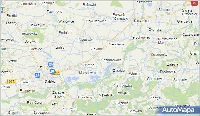 mapa Nieznanowice gmina Gdów, Nieznanowice gmina Gdów na mapie Targeo